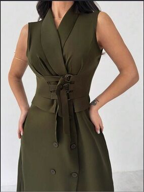 Forever 21 Olive Green Sleeveless Waist-Tie Midi Dress